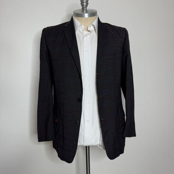 Vintage Marzotto Italy Sport Coat Blazer 42L Mens‎ Check Gray 100% Wool - Picture 1 of 12